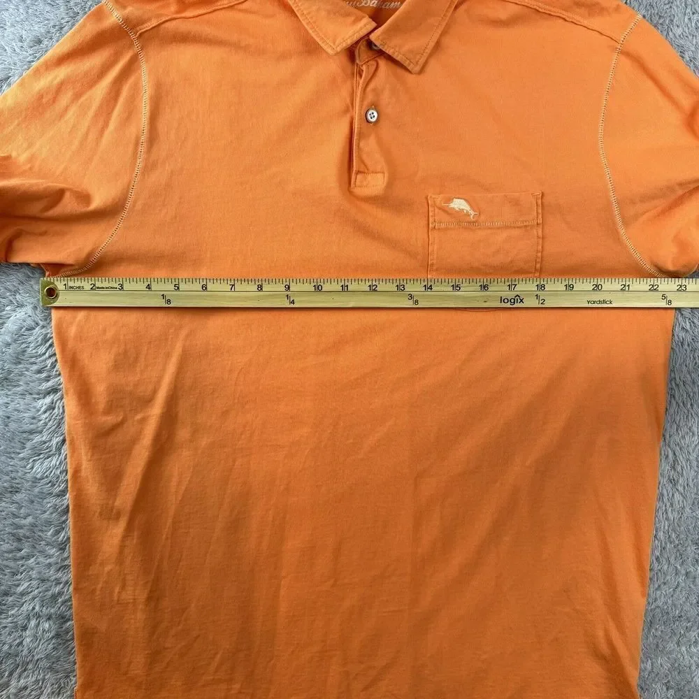 Tommy Bahama Mens Medium Short Sleeve Lightweight Pima Cotton Orange Polo Shirt - Picture 6 of 10